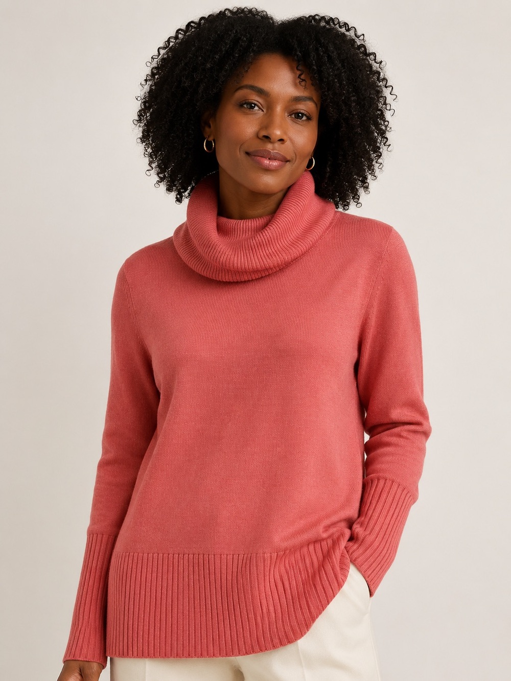 Cable & Gauge Rose Cowl-Neck Sweater